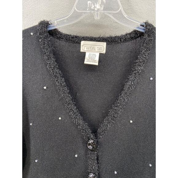 Mandal Bay Cardigan Womens Sz XL Christmas Holiday Trees Beads Santa Hat Black - Picture 3 of 9